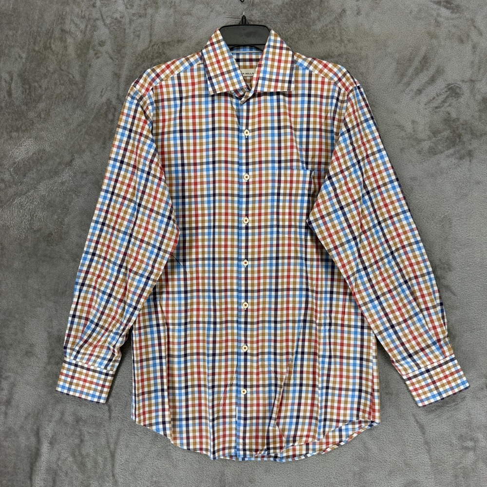 Peter Millar Shirt Mens M Multicolor Check 100% Cotton Long Sleeve Button Up
